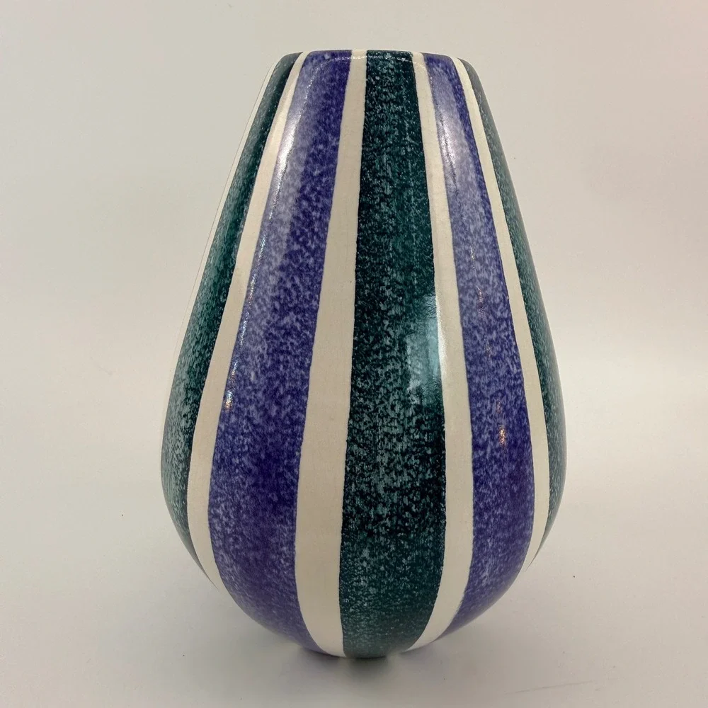 Vintage Flora Gouda Holland Zebra Pattern Stripe Ovoid Vase Mid Century Modern